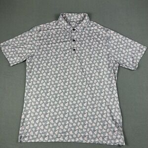 Deolax Polo Shirt Mens Extra Large Pink Leaf Print Gray Casual Golf